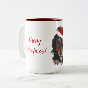 Caneca De Café Em Dois Tons Natal Black Tan Long Haired Doxie Santa Hat