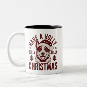 Caneca De Café Em Dois Tons Natal Blue Heeler Holly Jolly Mãe de Cachorro Vint