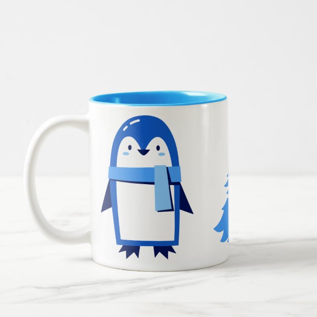 Caneca De Café Em Dois Tons Natal branco de pinguim bonito personalizado (Esquerda)