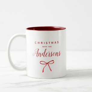 Caneca De Café Em Dois Tons Natal com a família - fita vermelha