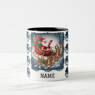 Caneca De Café Em Dois Tons Natal da Carruagem do Papai Noel Personalizado