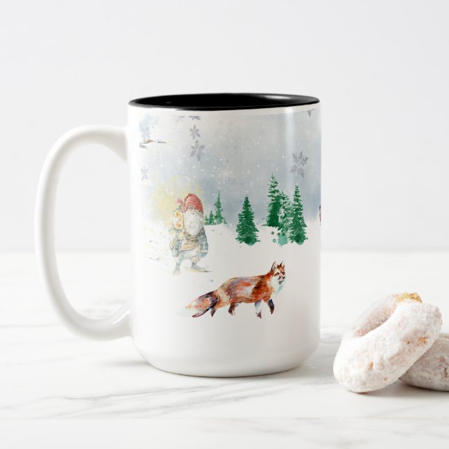 Caneca De Café Em Dois Tons Natal da Escandinávia Mágica do inverno (Com Donut)