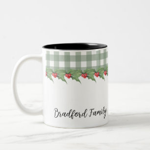 Caneca De Café Em Dois Tons Natal da Família de Xadrezes de Buffalo Verde