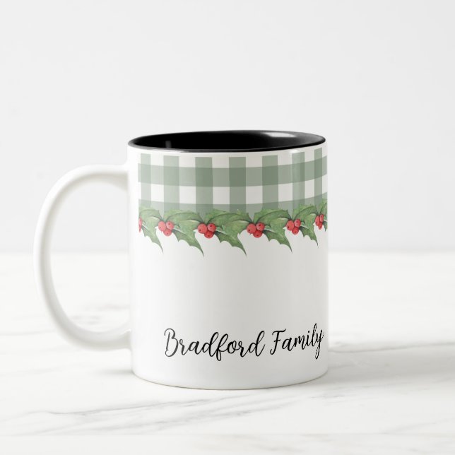 Caneca De Café Em Dois Tons Natal da Família de Xadrezes de Buffalo Verde (Esquerda)