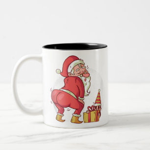 Caneca De Café Em Dois Tons Natal dançando gemer santa claus elf pijamas