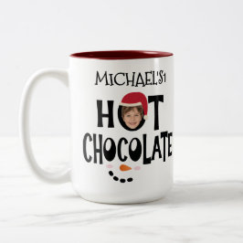Caneca De Café Em Dois Tons Natal de Chocolate Quente com Nome e Rosto de Cria