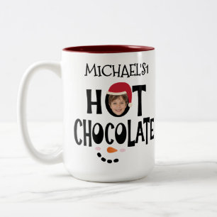 Caneca De Café Em Dois Tons Natal de Chocolate Quente com Nome e Rosto de Cria
