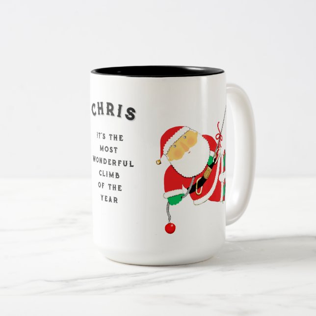 Caneca De Café Em Dois Tons Natal de Escalada em Rocha (Frente Esquerda)