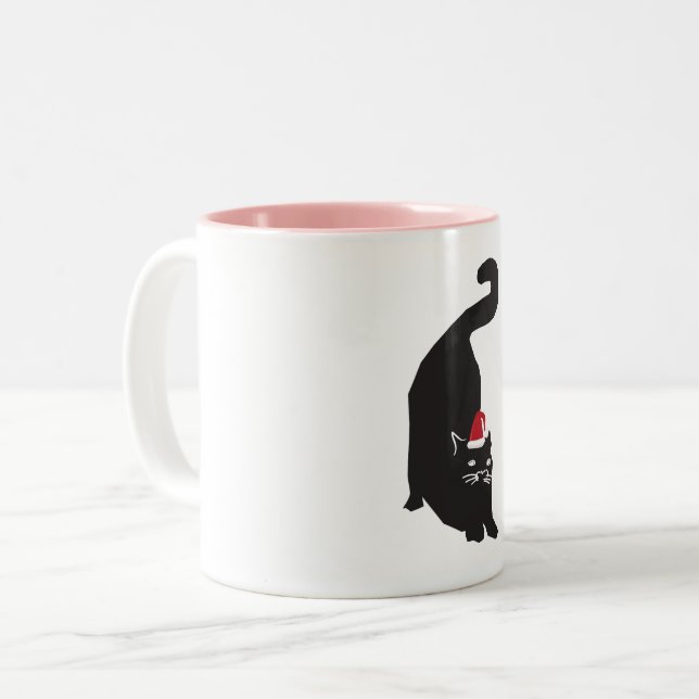 Caneca De Café Em Dois Tons Natal de Gato Negro (Frente Esquerda)