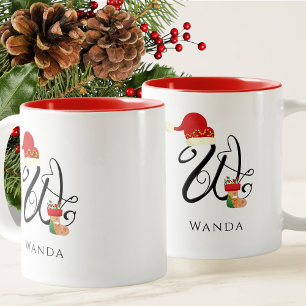 Caneca De Café Em Dois Tons Natal de Script Moderno Elegante do W Monograma In
