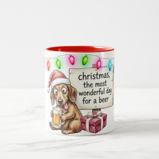 Caneca De Café Em Dois Tons Natal divertido de Dachshund
