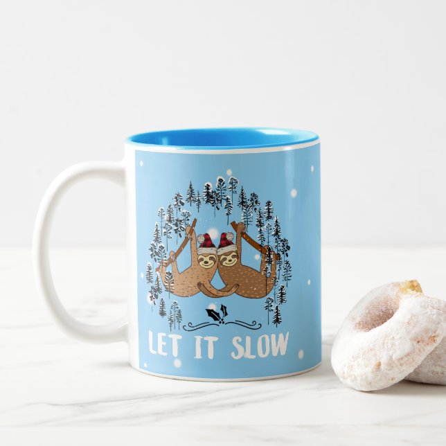 Caneca De Café Em Dois Tons Natal do Amante de Preguiça Divertido Deixe Ralar (Com Donut)