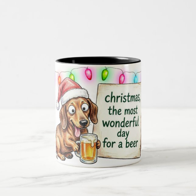 Caneca De Café Em Dois Tons Natal do Dachshund Bêbado (Centro)