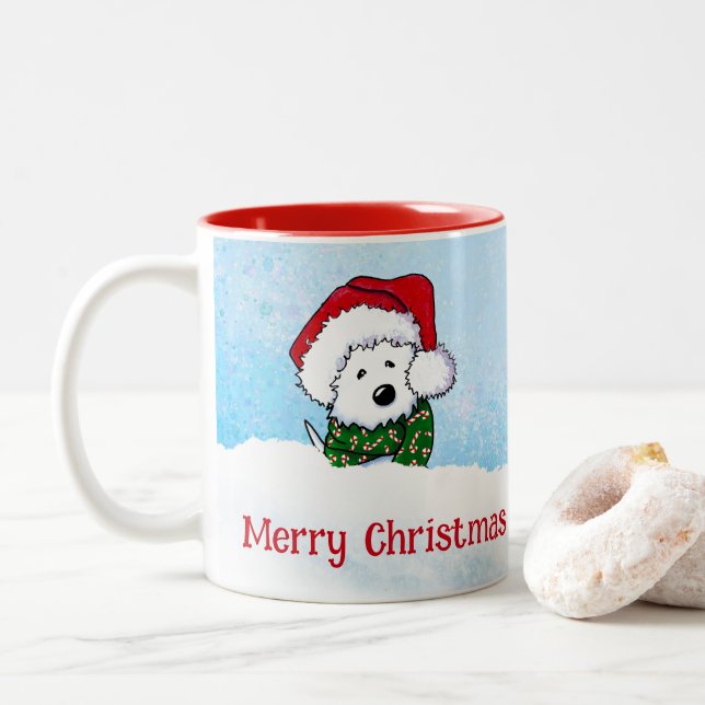Caneca De Café Em Dois Tons Natal do KiniArt Westie (Com Donut)