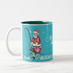 Caneca De Café Em Dois Tons Natal do papai noel da pesca da perda