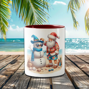 Caneca De Café Em Dois Tons Natal e Boneco de Neve Ilha Tropical de Natal