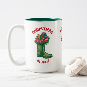 Caneca De Café Em Dois Tons Natal Em Julho, Bota de Santa de Boas Festas