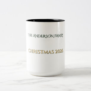 Caneca De Café Em Dois Tons Natal Familiar Personalizado 2026 Esmeralda Dourad