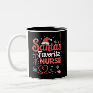 Caneca De Café Em Dois Tons Natal Favorito da Enfermeira do Papai Noel