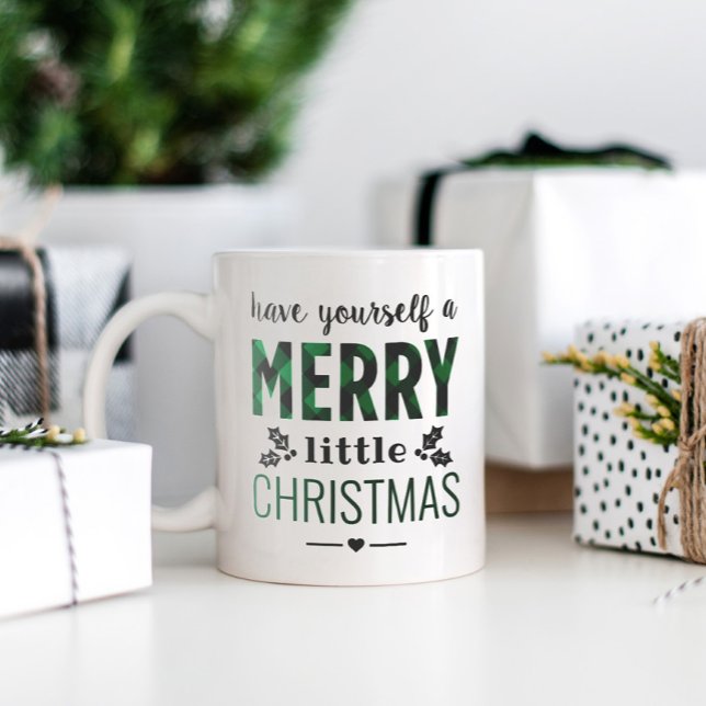 Caneca De Café Em Dois Tons Natal Feliz Xadrez Verde (Criador carregado)