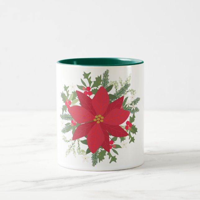 Caneca De Café Em Dois Tons Natal Floral de Poinsettia Vermelha (Centro)