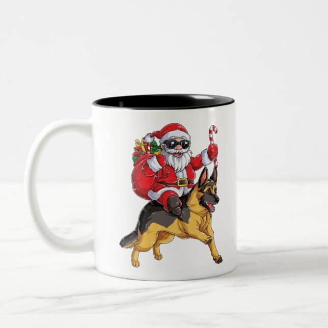 Caneca De Café Em Dois Tons Natal German shepherd Papai Noel Woofmas (Esquerda)