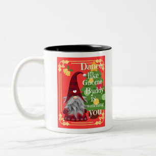 Caneca De Café Em Dois Tons Natal Gnomo Buddy Dançando Engraçado Novelty Desig