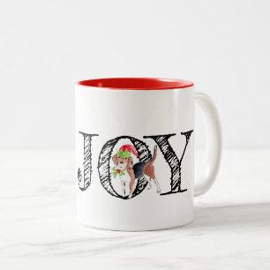 Caneca De Café Em Dois Tons Natal JOY Cachorro Holly Holiday Festivo Diversão