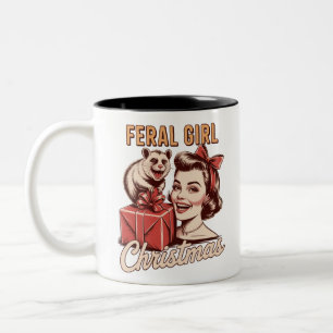 Caneca De Café Em Dois Tons Natal Menina Selvagem Gambá Xmas Trashy Retro