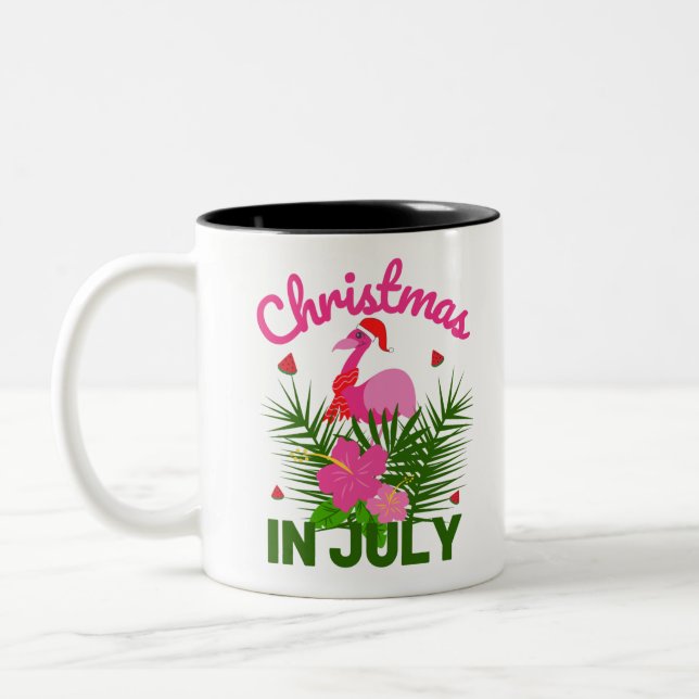 Caneca De Café Em Dois Tons Natal no flamingo de verão bonitinho (Esquerda)