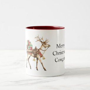 Caneca De Café Em Dois Tons Natal Ocidental Veado Vermelho Verde