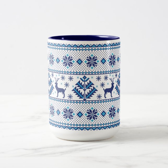 Caneca De Café Em Dois Tons Natal - Padrão de Doce de Veado Feriado (Centro)