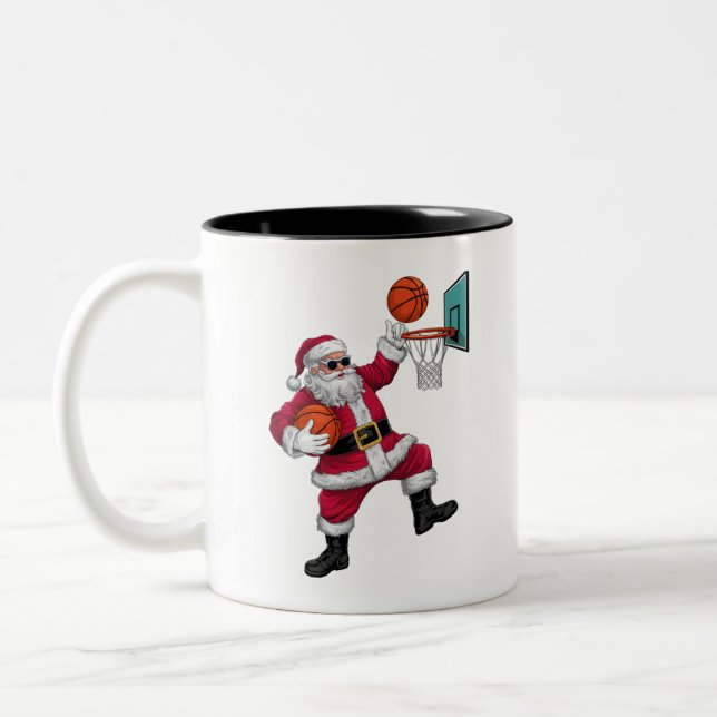 Caneca De Café Em Dois Tons Natal Papai Noel Dunking Um Xmas De Basquete (Esquerda)
