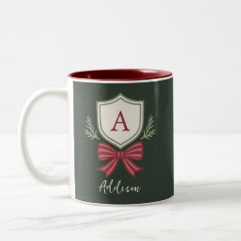 Caneca De Café Em Dois Tons Natal Personalizado com Inicial do Nome e Laço
