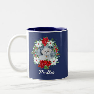 Caneca De Café Em Dois Tons Natal Personalizado   Foto de Férias do Pet