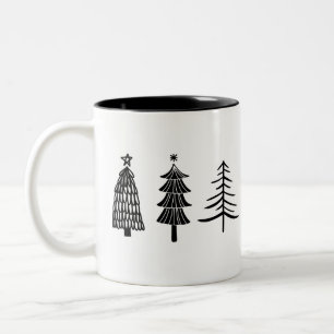 Caneca De Café Em Dois Tons Natal preto e branco minimalista