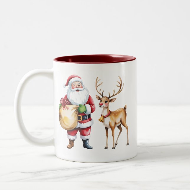 Caneca De Café Em Dois Tons Natal Retrô Xmas Rena Velho Feriado (Esquerda)