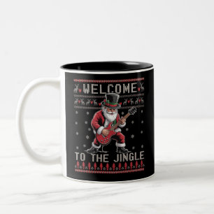 Caneca De Café Em Dois Tons Natal Rock n Roll Rocker Papai Noel Ugly Christmas