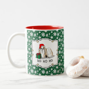 Caneca De Café Em Dois Tons Natal Santa Hat Shih Tzu (branco-tan)