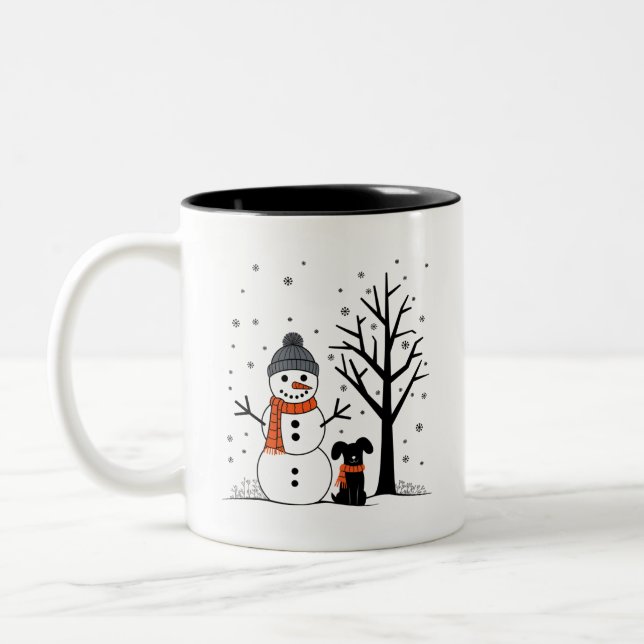 Caneca De Café Em Dois Tons Natal Snowman Xmas Dog Winter (Esquerda)
