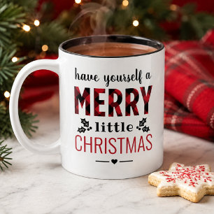 Caneca De Café Em Dois Tons Natalina Alegre Natal Vermelho Moderno Xadrez Búfa