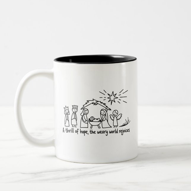 Caneca De Café Em Dois Tons Nativity Christmas Christian Family Matching  (Esquerda)