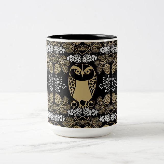 Caneca De Café Em Dois Tons Nature Owl Folk Art (Centro)