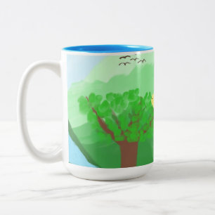 Caneca De Café Em Dois Tons Natureza pintada com cores acrílicas arte