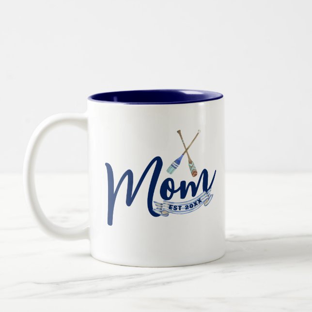Caneca De Café Em Dois Tons Nautical Mom Established Navy Blue (Esquerda)