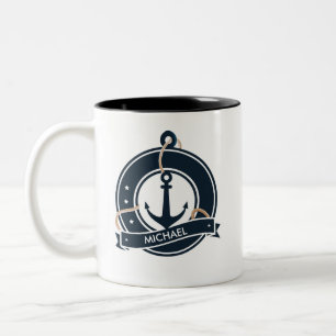 Caneca De Café Em Dois Tons Navegador de Âncora Náutica Personalizado