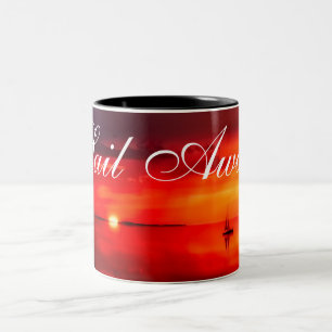 Caneca De Café Em Dois Tons Navegue no por do sol