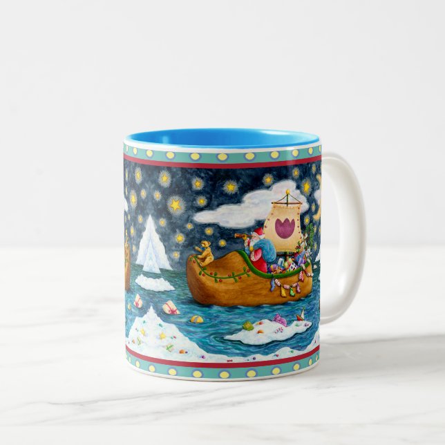 CANECA DE CAFÉ EM DOIS TONS NAVIO CALÇADO NEERLANDÊS, ICEBERGS, BALEIA, URSO (Frente Esquerda)