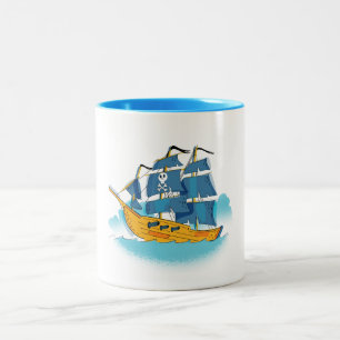 Caneca De Café Em Dois Tons Navio Pirata de Cartoon