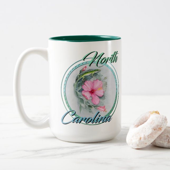 Caneca De Café Em Dois Tons NC Anole e Hibiscus (Com Donut)